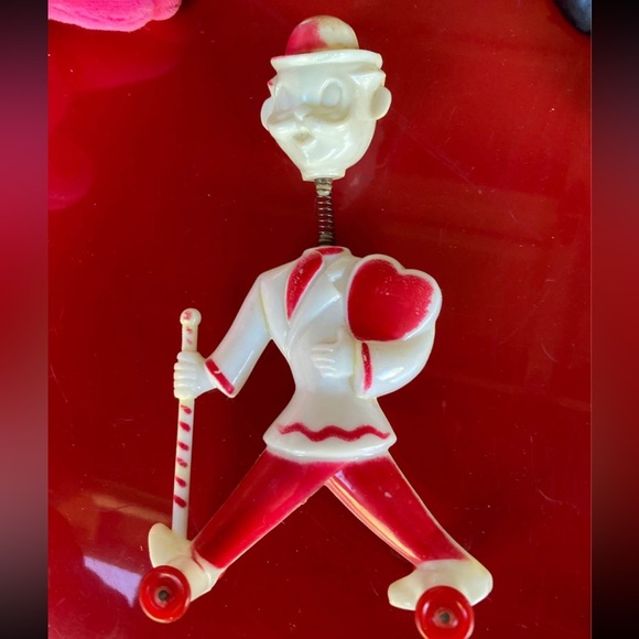 Vintage Valentine Man Wheels Rosen Rosbro Hard Plastic Vintage Spring Head
